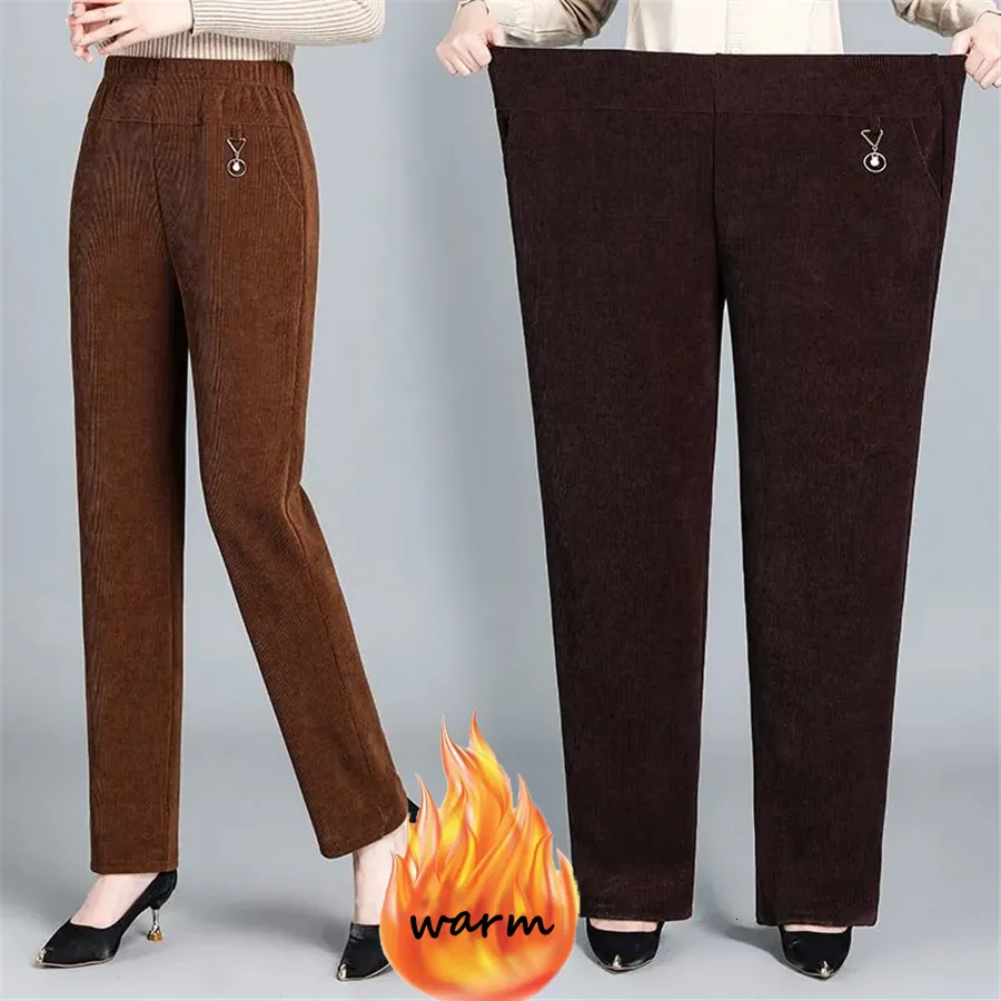 Calças femininas s oversize 8xl pelúcia veludo quente veludo pantalones casual cintura alta solta forrado mãe reta vintage calças largas 230901