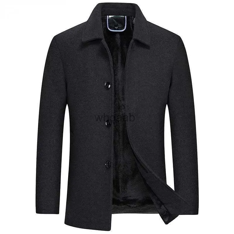 Kvinnors ullblandningar Herrarna förtjockas fleece -fodrad ullblandning Trenchrock 2022 Winter Slim Fit Woolen Peacoat Slå ner krage Klassisk peacoat HKD230904