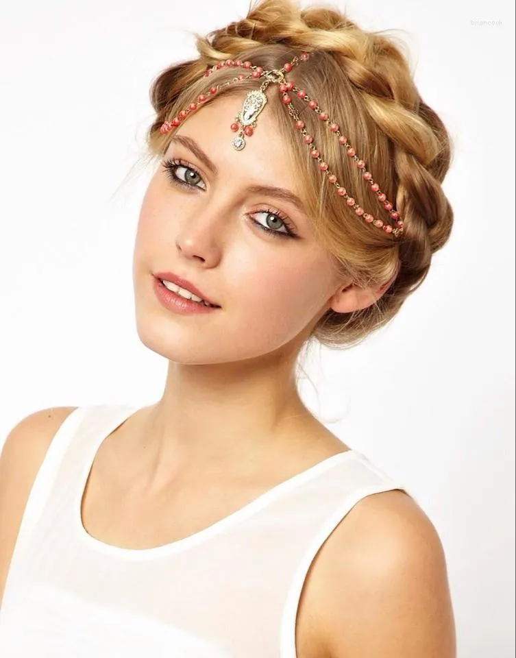 Haarspangen Türkei Gypsy Strand Harz Perlen Accessoires Mode Boho Kopfkette Perlen Kopfschmuck für Frauen Hochzeit Stirnschmuck
