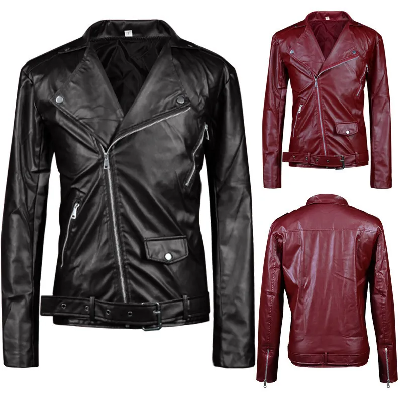 Men's Jackets Medieval Punk Coat High Quality Fashion Slim Fit Polo Collar Panel Motorcycle Leather 230901