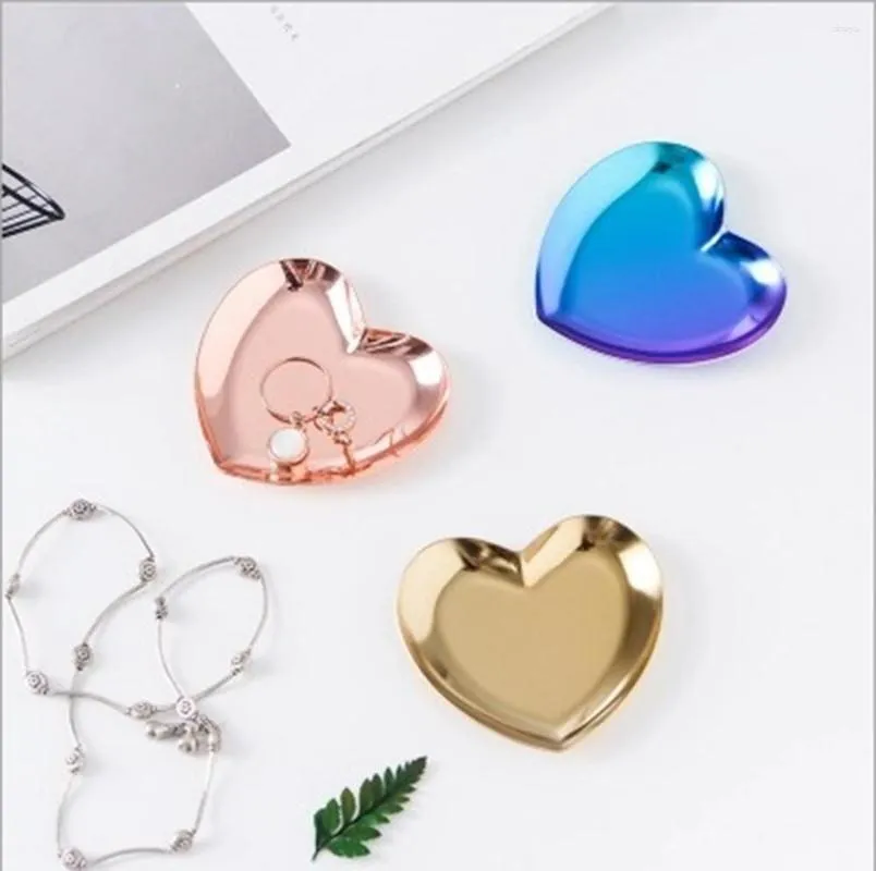 Decorative Figurines Homies 1pc Ins Stainless Steel Golden Tray Colorful Heart Jewelry Storage Fruits Snacks Organizer Gadgets Decor Gift