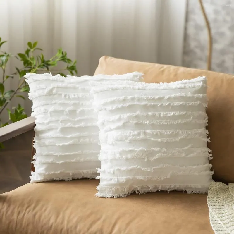 Pillow Embrace Federa 45x45 Strisce di cotone tinta unita Casa moderna Nordic Vento Sabbia Capelli Decorazione per ufficio Copertura comoda