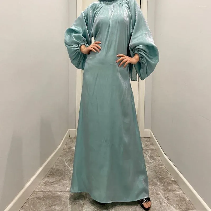 Ethnic Clothing Raby Abaya Dubai Woman Fashion Błyszczące hidżab rękawy muzułmańska sukienka satynowa islam obroczka koronkowa szata