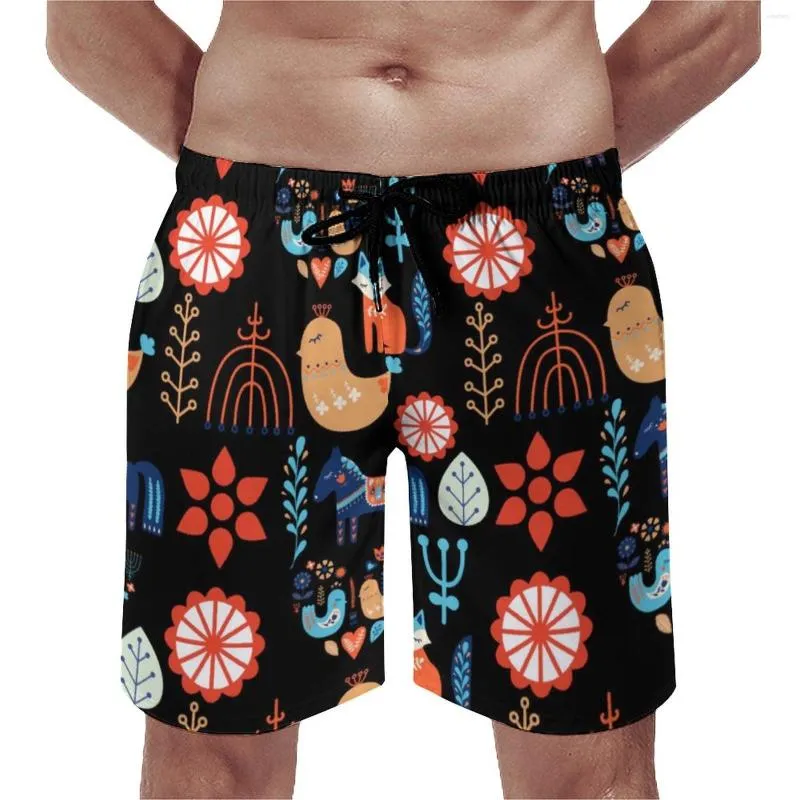 Men's Shorts Board Folk Art Nordic Cute Beach Trunks Minimalist Christmas Quick Dry Running Surf Plus Size Short Pants