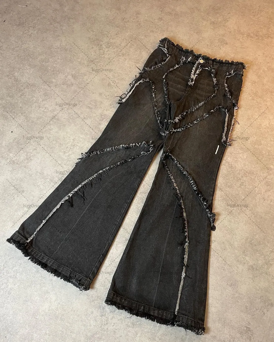 Men's Jeans Splicing Washed Raw-edged Jeans Black Gothic Style Ruined Pants Streetwear Trendy Hip-hop Y2K Pants Mopping Pants 230904