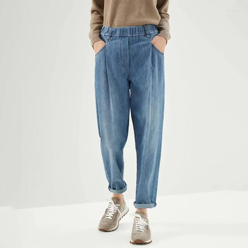 Kvinnors jeans 2023 Tidiga hösten damer Pure Cotton Slim denim byxor