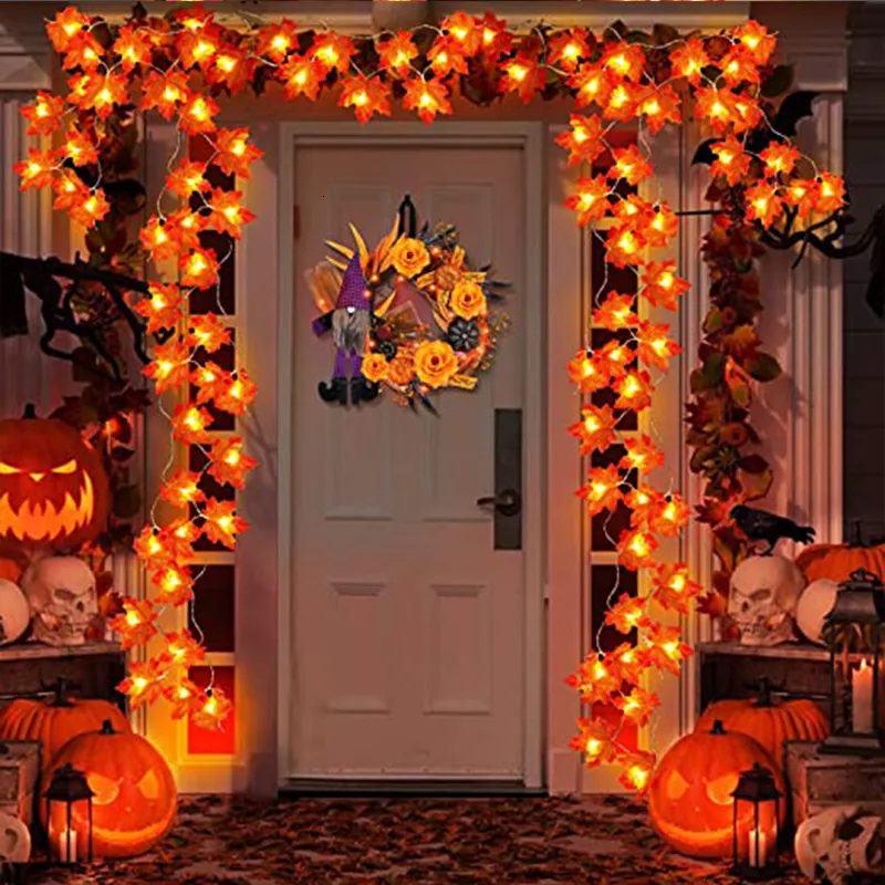 Autres fournitures de fête d'événement Lampu Tali Daun Maple Garlan Dekorasi Pintu Perapian Rumah Halloween Thanksgiving Musim Gugur Dioperasikan dengan Baterai 230904