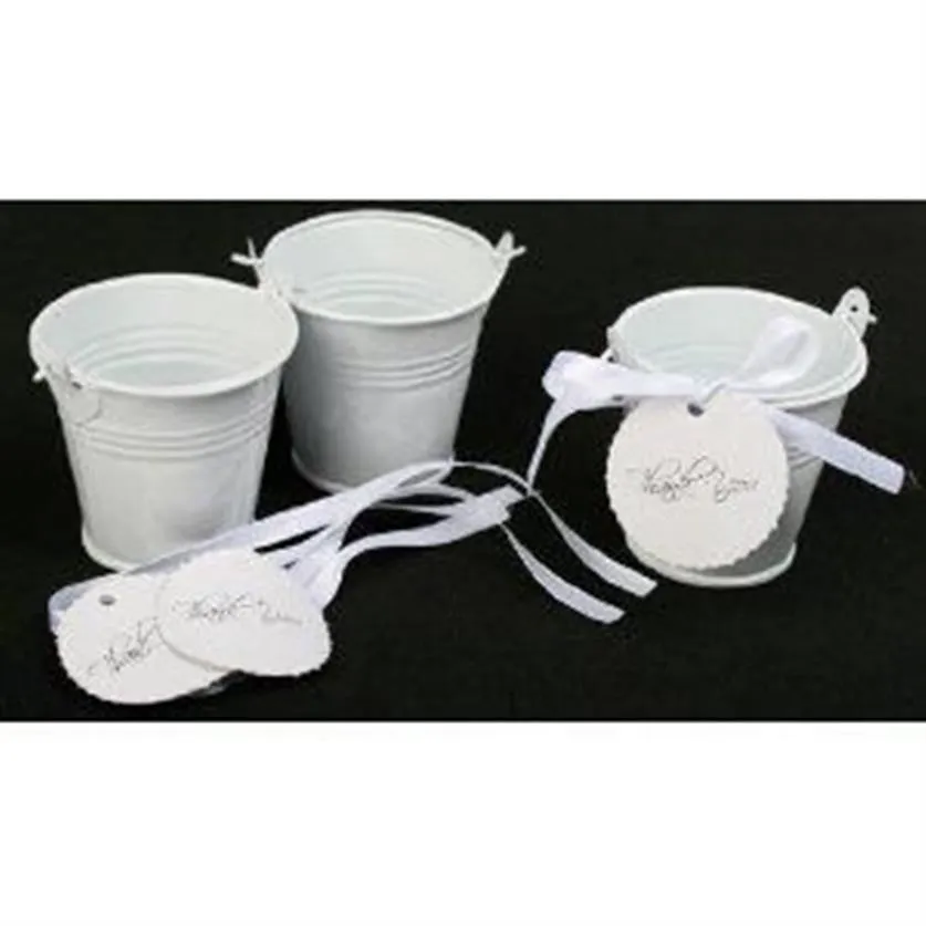 100 pçs / lote branco mini balde favores latas casamento favores lata baldes lata caixa de doces favores tins175y