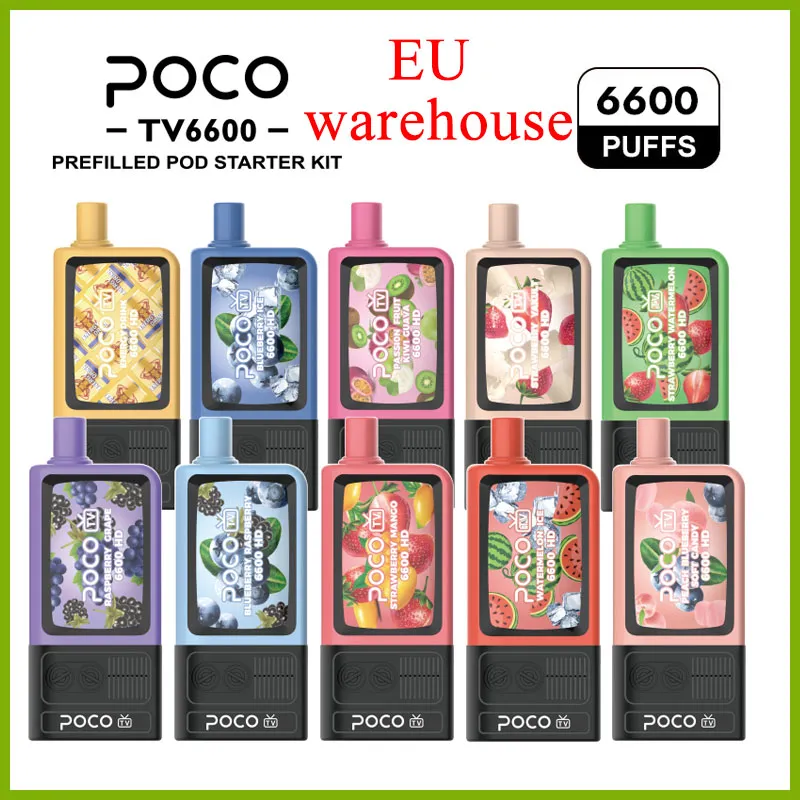 POCO TV 6600パフメッシュコイル電子タバコの使い捨て吸血吸収650mAhタイプCバッテリーと5％16ml交換可能なカートリッジポッドEUR倉庫