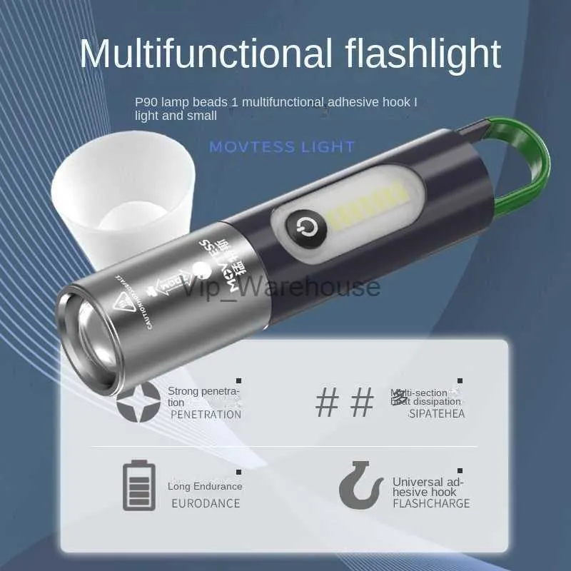Torches LED 미니 손전등 강력한 조명 충전식 슈퍼 밝은 장거리 다기능 가정용 헤드 라이트 HKD230903