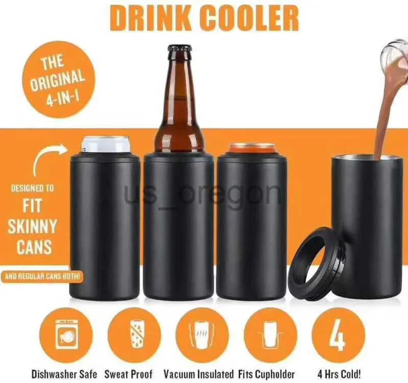 Thermoses 12oz Slim Can Cooler en acier inoxydable Argent Bière Cold Keeper Double paroi isolée sous vide Cola Boisson Boisson Bière Porte-canette x0904