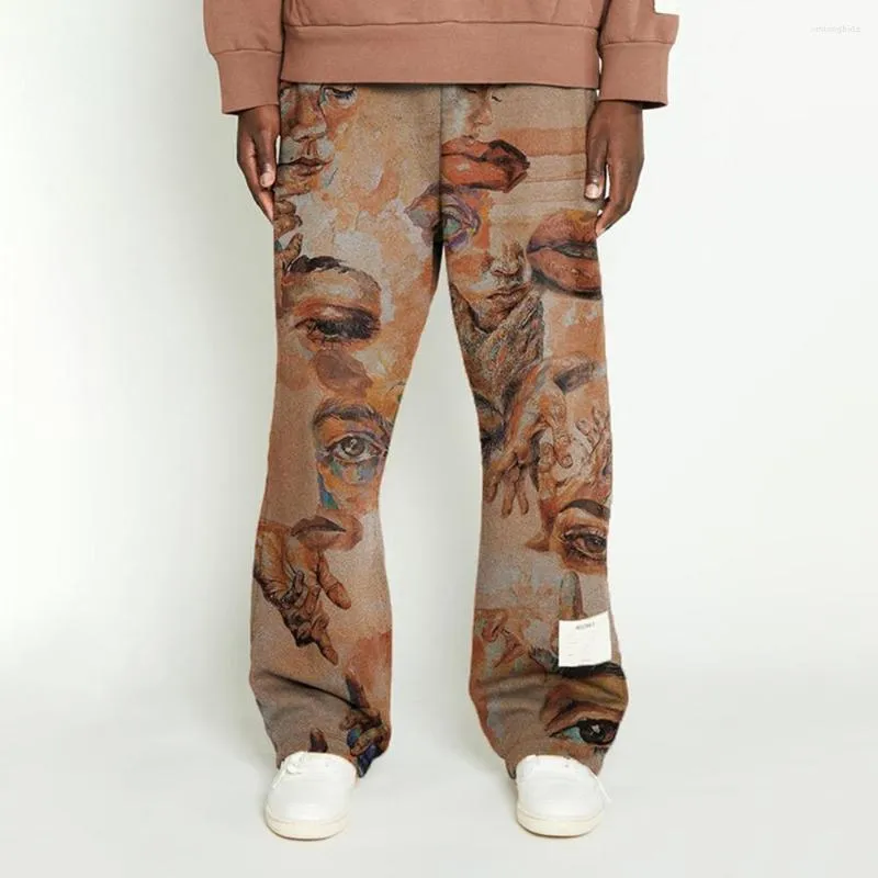 Herrenhosen Hosen andere Gesicht Grafik Trend Print Medium Taille Lose lässige Männer großer lustiger brauner Hip-Hop