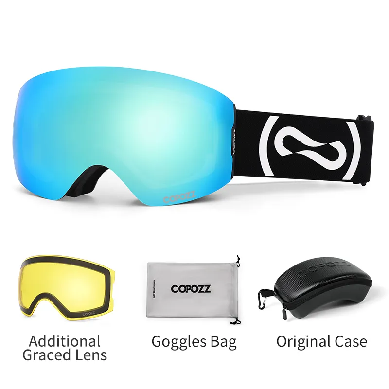 Lunettes de ski hiver UV400 Protection lunettes antibuée adulte jaune étui à lentilles gracieuses lunettes de snowboard hommes femmes avec deux options 230904