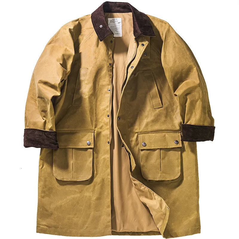 Casacos de Trench dos homens Oilwax Casaco Longo Solto À Prova D 'Água Militar Windbreaker Safari Biker Jaqueta Primavera Outono Ao Ar Livre Roupas Vintage 230904