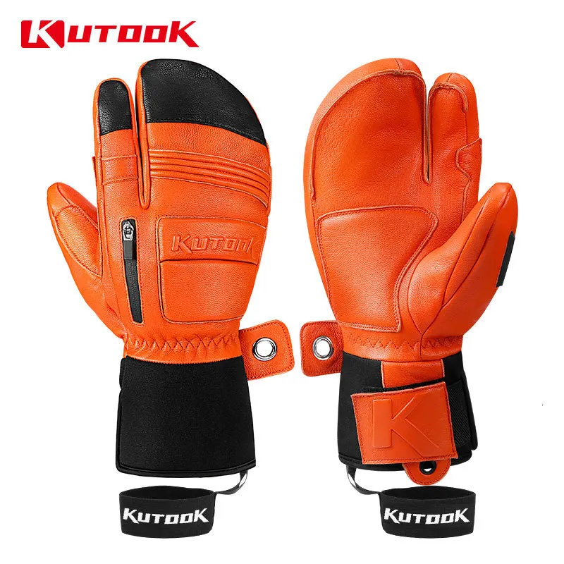 Gants de ski KUTOOK Ski de plein air en cuir de chèvre mitaines imperméables épaissir Snowboard thermique chaud pour hommes femmes 230904