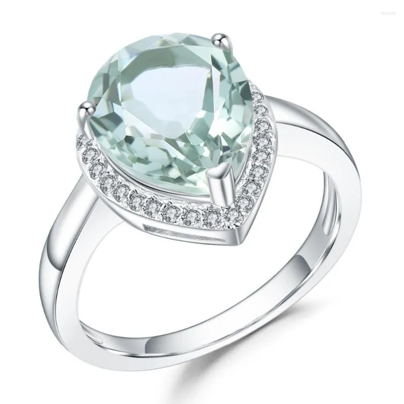 Cluster Rings Gem's Ballet Natural Water Drop Green Amethyst Gemstone For Women äkta 925 Sterling Silver Förlovningsring Fina smycken