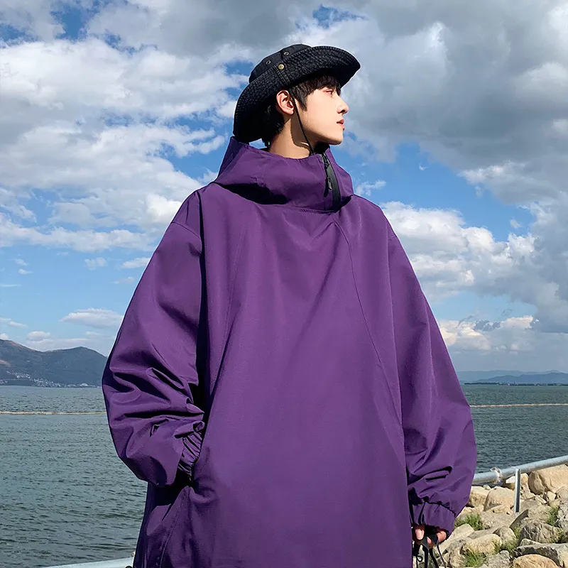 Mens Solid Purple Trench Coat Mens Spring Autumn Windbreaker Jacket With Big Pockets For Trekking Outdoor Activities And Parka Pullover Hoodie With Hooded Collar Style 230904 From Dacai1 45.83 DHgate....