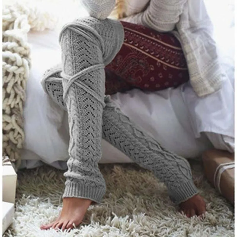 Women Socks Woolen Woolen Foot Tharers الخريف/الشتاء الصلبة فوق جوارب الركبة مع كومة متوسطة الرباط في كل مباراة جميعها