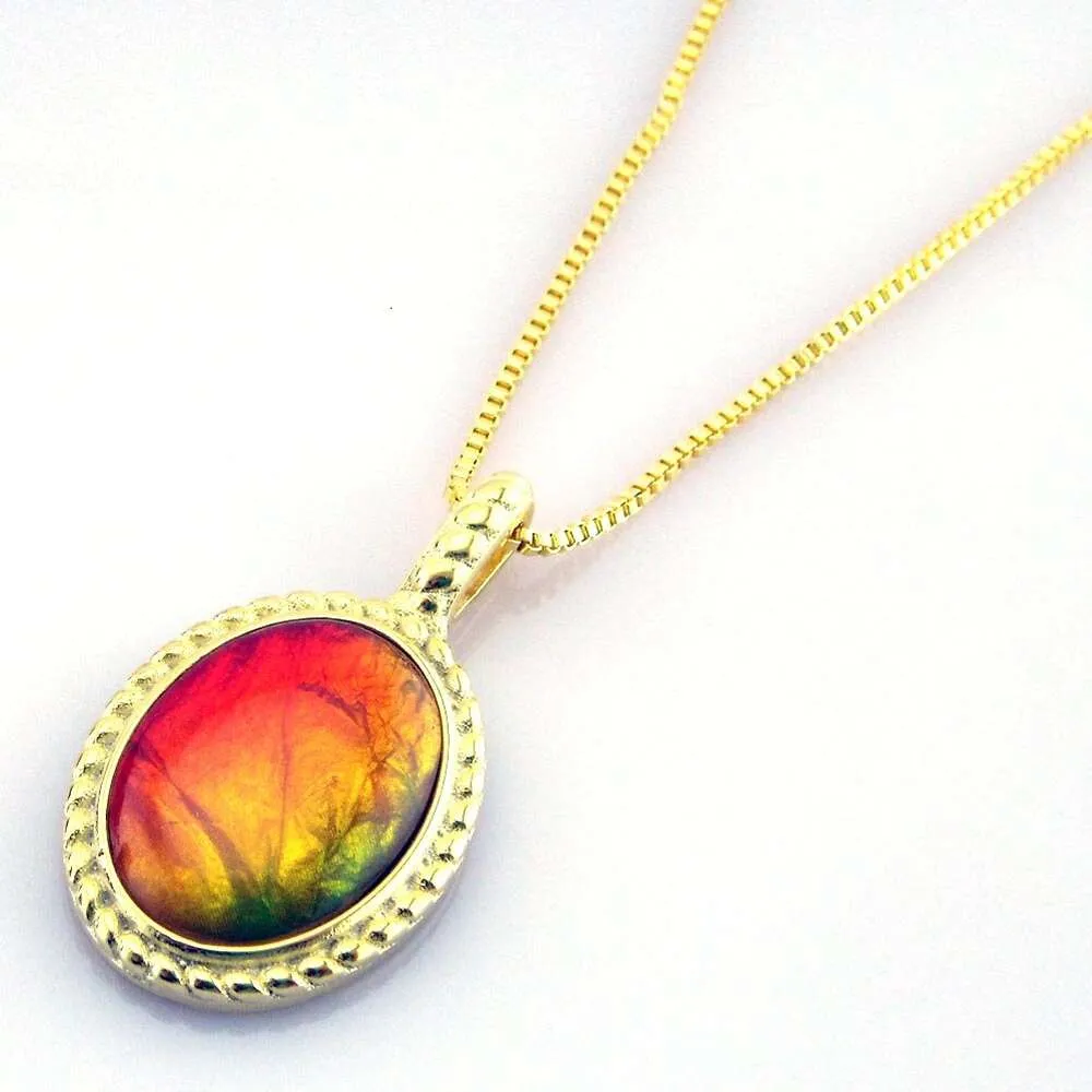 Silver pendant Fire Ammolite Necklace Newing Design Yellow Gold Plated Jewelry