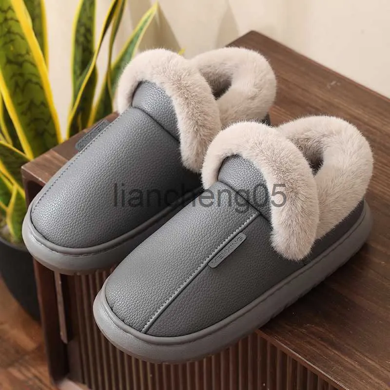 Hausschuhe Mode Wasserdichte Winter Plus Frauen Hause Warme Innen Leder Pelzigen Baumwolle Schuhe Unisex Prägnante Plattform Männer Hausschuhe X0905