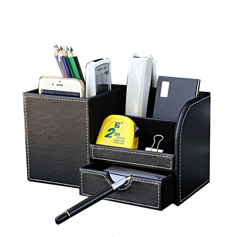 Organizador De Escritorio Con 5 Compartimentos - Blanco (plástico + Madera)