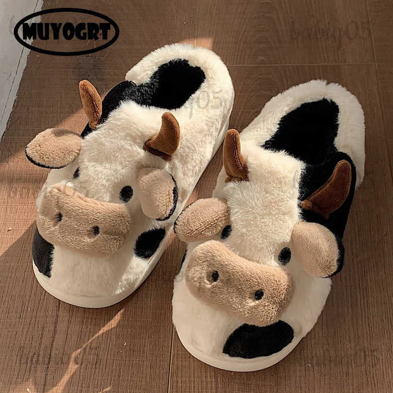 Slippers Grappige Dieren Slippers Voor Mannen Vrouwen Kaii Pluizige Winter Warm Indoor Slipper Koppels Cartoon Melk Koe Huis Slides Grappige Schoenen babiq05