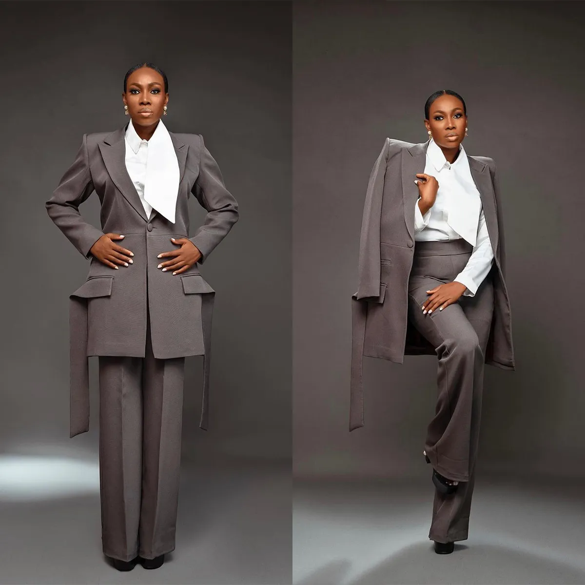 Long Gray Women Pants Suits Wedding Blazer For Parties Wear Formal Custom Made Business Jacket Set 2 Pieces