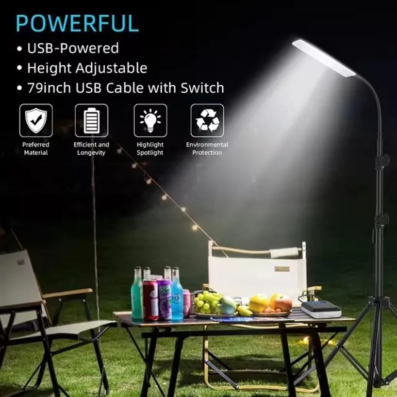 Outdoor Portable LED Solar Lights Camping Lantern Adjsutable Tripod Stand Emergency Light Outdoor Work BBQ USB Powerful Lighting2933