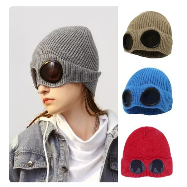 Glasses Hat Mens Womens Ear Protection Hat Wool Hat Plush Insulated Curled Edge Hat Autumn Winter Outdoor Skiing Pullover Hat GC2276