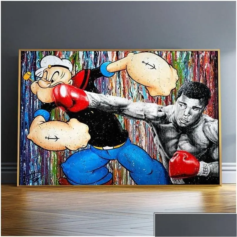 Pinturas Modern Graffiti Art Boxing Match Decoração HD Qualidade Garten Crianças Crianças Quarto Imagem Poster Canvas Pintura Drop Deliv Dhfut