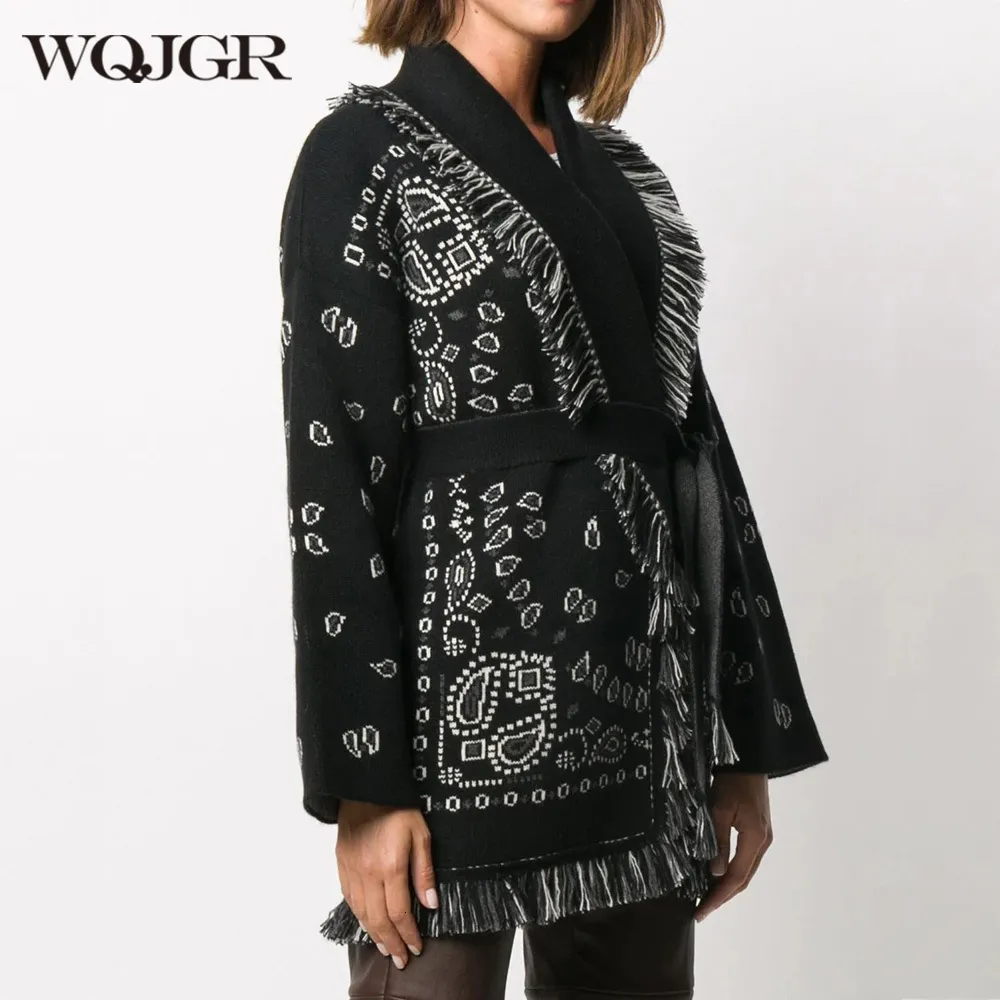 Womens Sweaters WQJGR High Quality Jacquard Cardigan Sweater Women Wool Cashmere Kniited Tassel Loose Full Sleeve Fashion Autumn Winter 230904