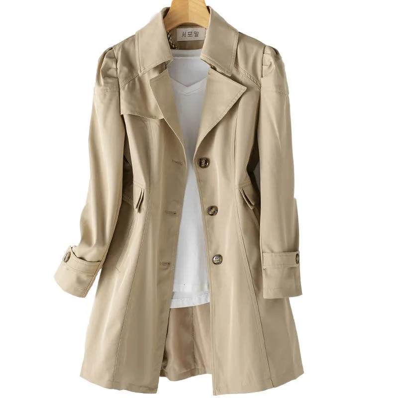 Womens trench coats primavera blusão longo casaco feminino singlebreasted magro outwear moda manga 230904