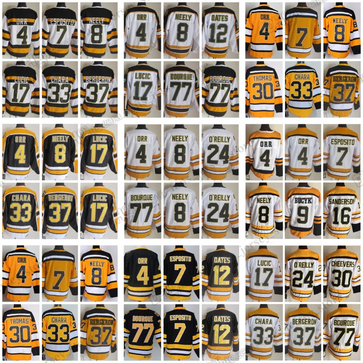 1924-1999 CCM Retro College Hockey Jerseys 37 Patrice Bergeron 16 Derek Sanderson 7 Phil Esposito 24 Terry O'reilly 12 Adam Oates 9 Johnny Bucyk 17 Milan Lucic Orr Neely