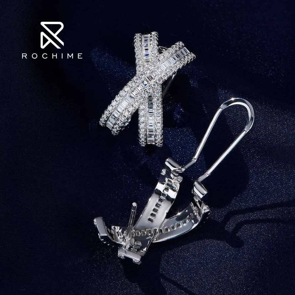 060I Rochime fashion digner orecchini con diamanti a forma di x argento sterling 925 placcato oro 5a zircone gioielleria raffinata per le donne
