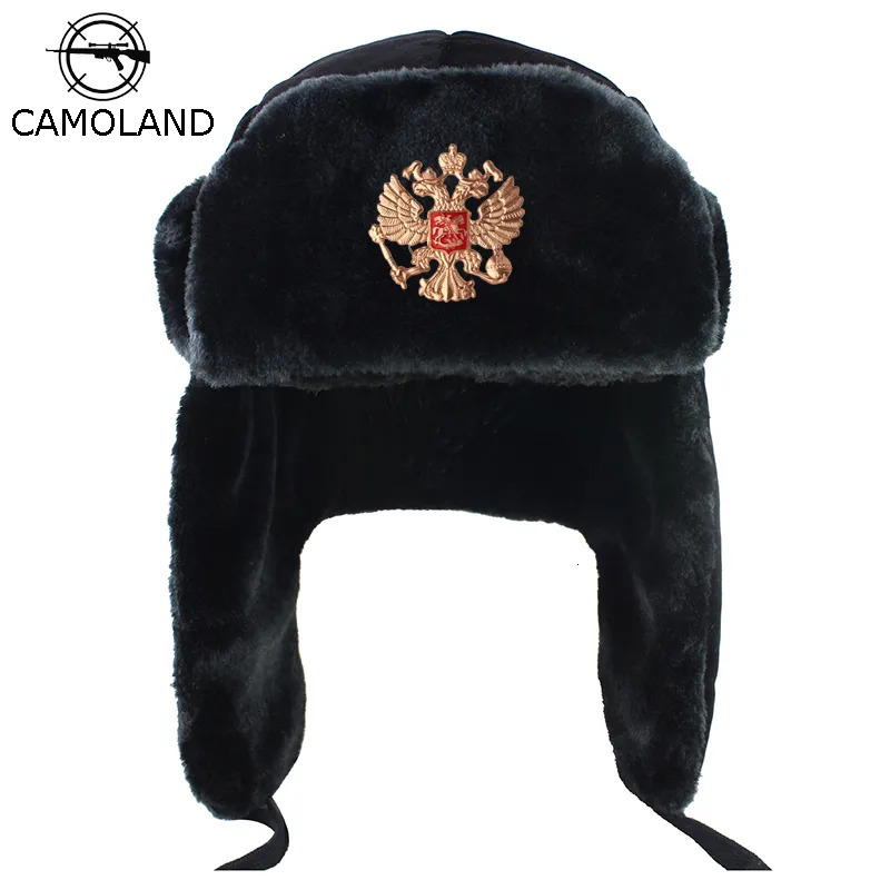 Czapki czapki camoland w Rosji Ushanka Bomber Hat Kobiet Man Radziecka Armia Armii Wojska Winter Faux Fur Earflap Cap Trapper 230904