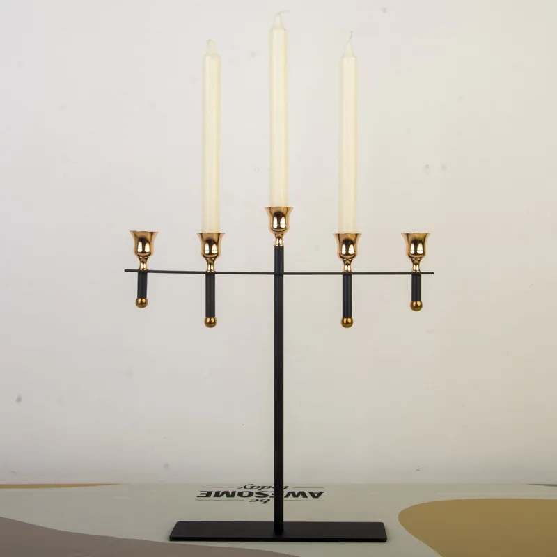 Black Metal Taper Candle Sticke Stand Stand Candle Stand Handlestick Gold 5 Heads