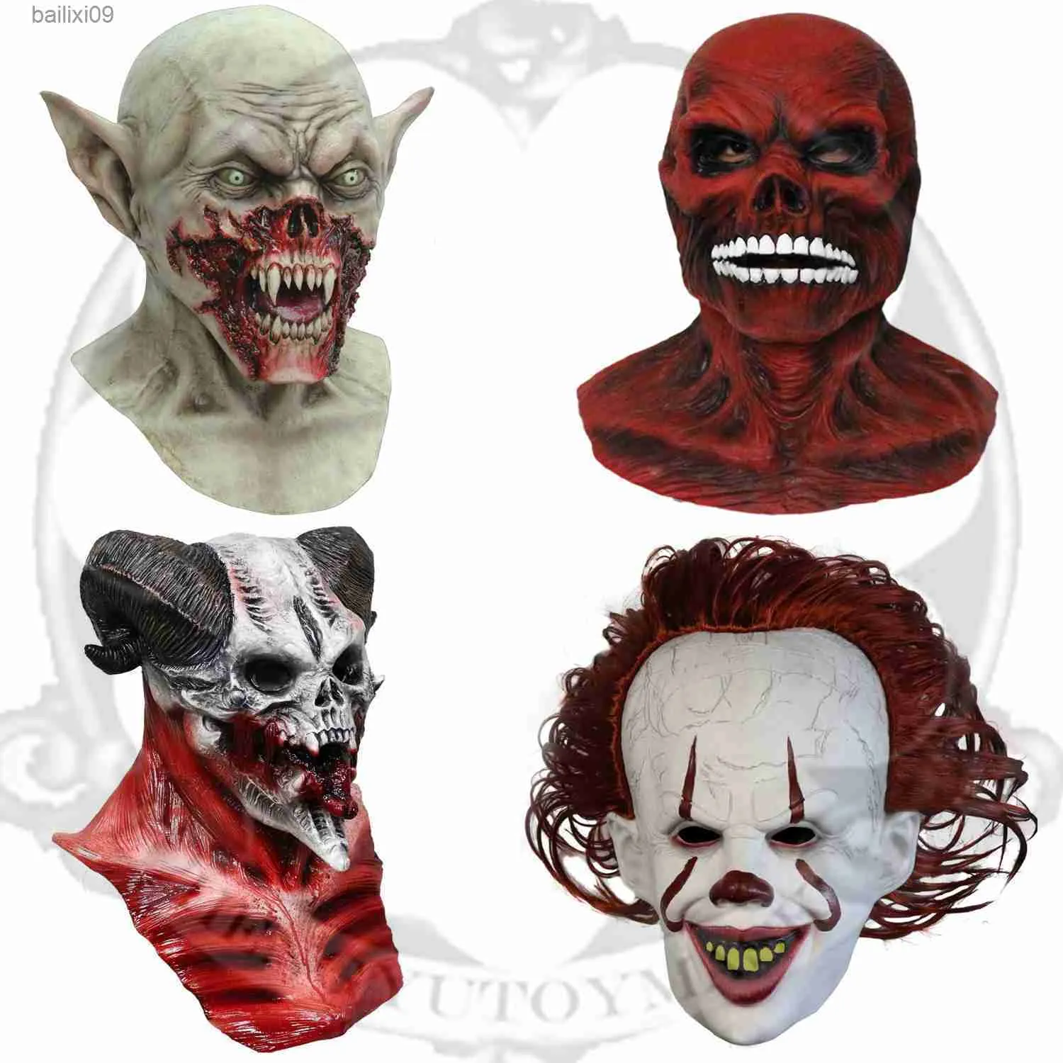 Party Masks Horror Demon Vampire Red Devil Mask Clown Latex Mask Halloween Costume T230905