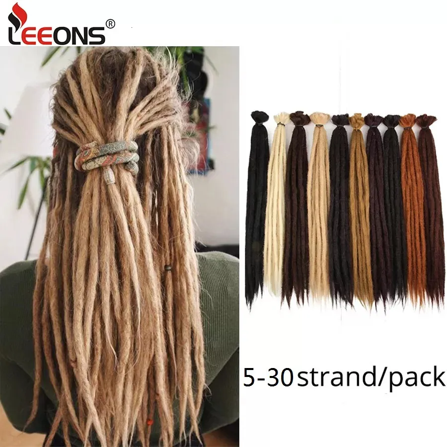 Mänskliga hår bulkar Leeons syntetiska hår handgjorda dreadlocks hårförlängningar virkning hår svart bruna 1 strängar dreadlock för kvinnor och män 20 tum 230904