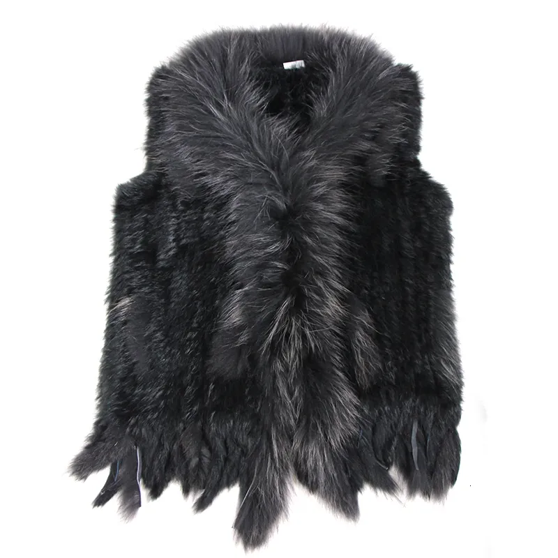 Womens Fur Faux High Quality Retailwholesale Raccoon Dog Collar Trim Women Sticked Natural Rabbit Vest Giletwaistcoat 230904