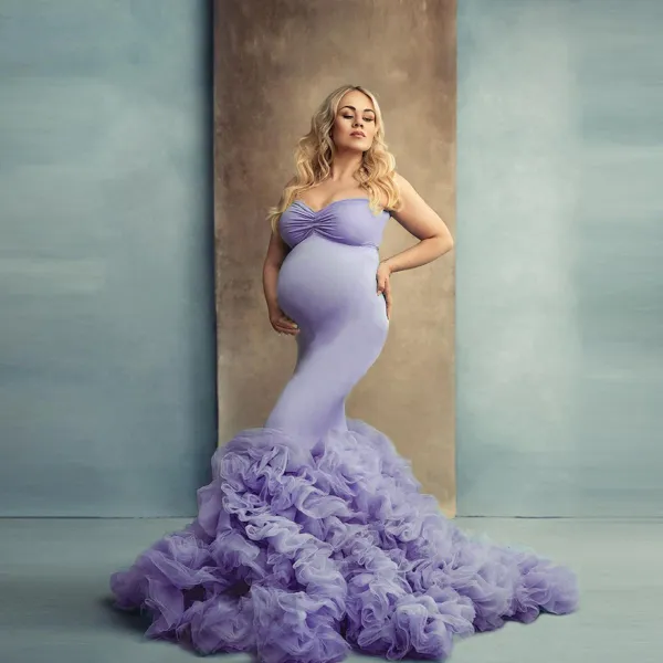 Off Shoulders Stretchy Spandex Fabric Maternity Dress Tiered Ruffles  Pleated Bottom Tulle Mermaid Robes Train Vestito From Ture_beauty, $163.67  | DHgate.Com
