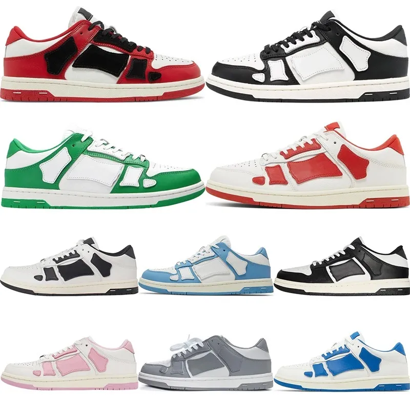 Zapatos de diseñador Skel Top Low Negro Blanco Polvo Azul Verde Gris Rojo Rosa Tacones planos Zapatillas de cuero para hombres Mujeres Zapatillas deportivas casuales de lujo 2023