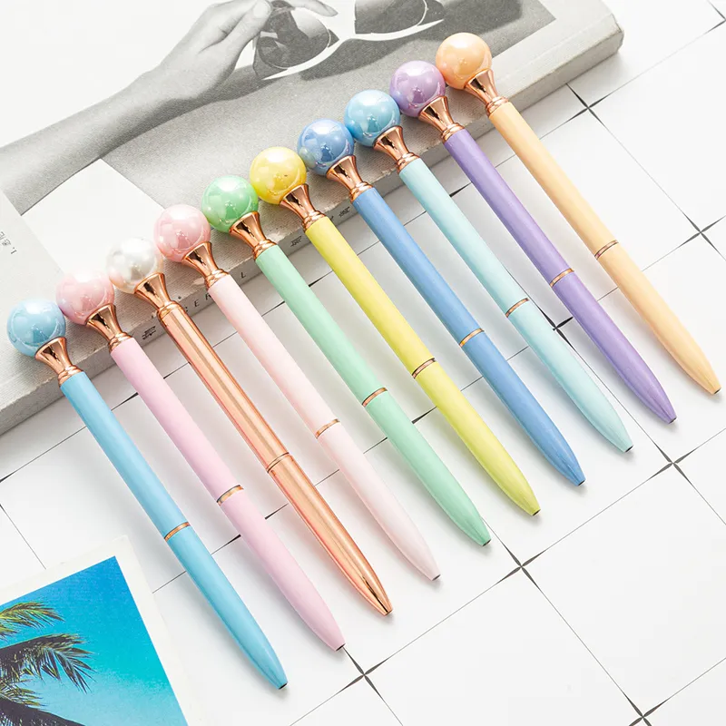 Шариковые ручки с жемчугом, вращающаяся шариковая ручка ярких цветов, школьные и офисные письменные принадлежности
