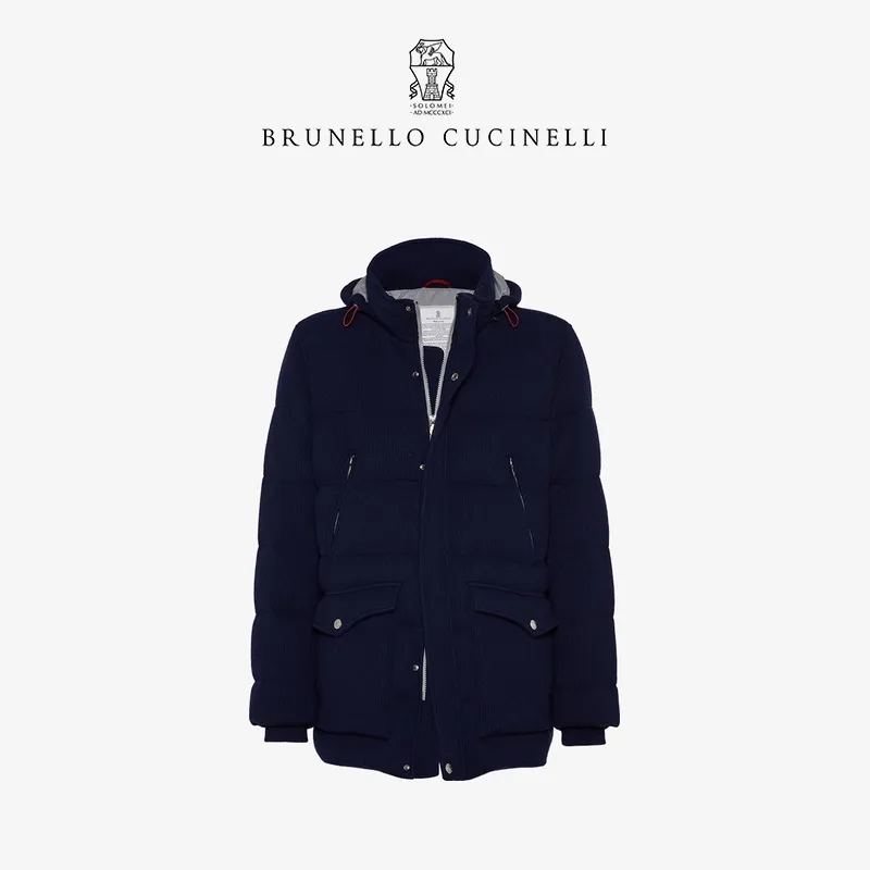 Brunellos Mens Downs Winter BrunelloChaqueta de plumón gruesa de cachemira azul marino cálida