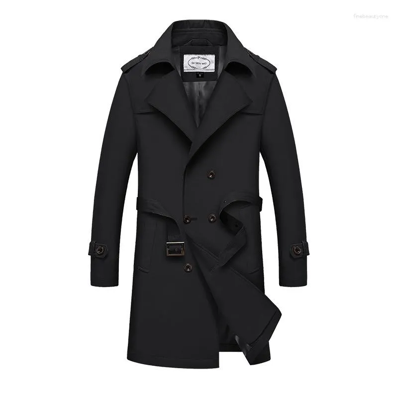 Herren Trenchcoats Herbst Winter Lang Herren Windjacke Zweireihig Einfarbig Winddicht Lässig Trend Mantel Retro Klassisch Britisch Slim