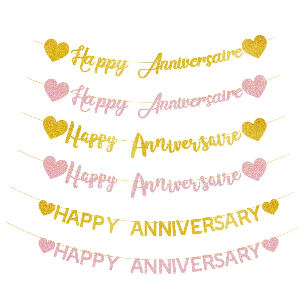 Decorazioni natalizie Design Happy Anniversary Banner glitter oro per addio al nubilato di nozze 230905