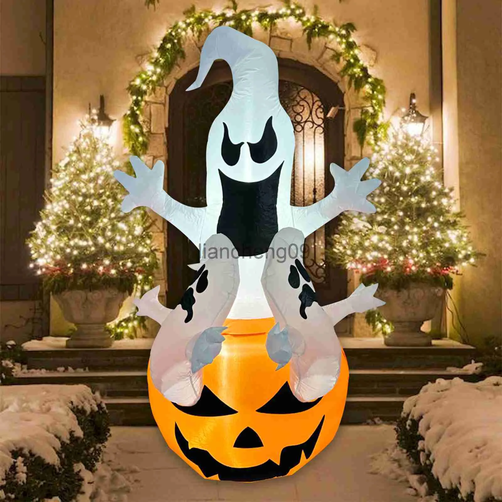 Dekoracja imprezowa 180 cm Halloween nadmuchiwane trzy nagłówki Dygin Dypkin Horror Halloween Dekoracja do domu na zewnątrz świecące rekwizyty duchów x0905