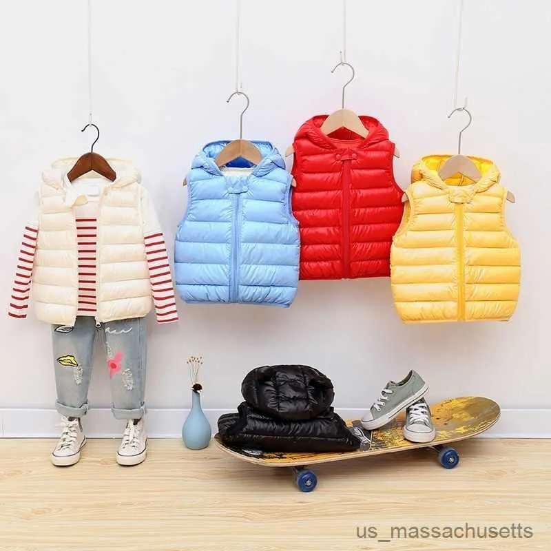 Down Coat Warm Down Vest Autumn Winter Hooded Jacket Vests New Baby Boys Girls Cotton Waistcoat With Ears Kids Outerwear R230905