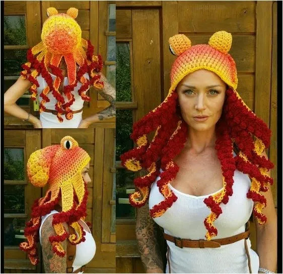 Beanieskull Caps ahtapot sakal örgü yün şapka el örgüsü erkekler Noel cosplay partisi komik zor başlık kış sıcak çiftler beanie hediye 230904