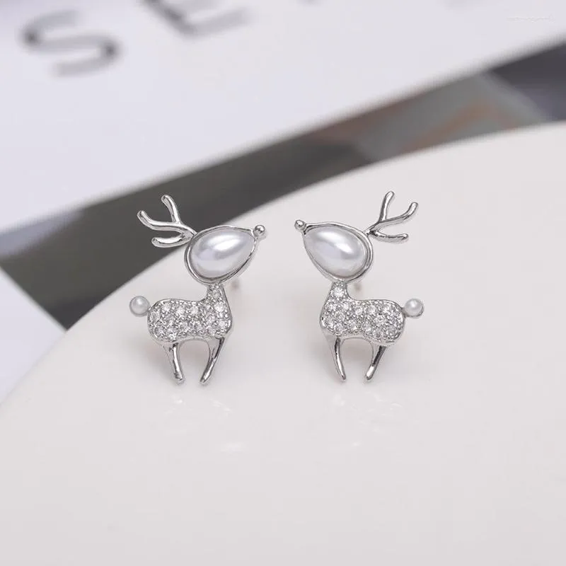 Stud Earrings 925 Sterling Silver Cubic Zirconia Deer Snowflake Shape Color Christmas Jewelry For Women