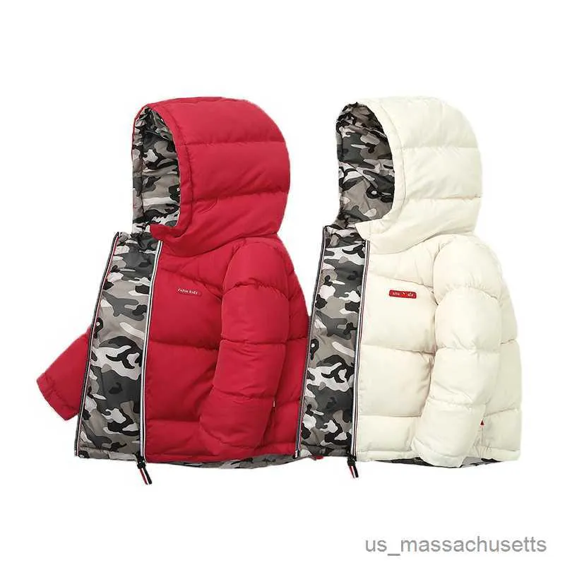 Daunenmantel Kinderjacke Jungen Mäntel Winter Kinder Daunen Baumwolle Gefütterte Jacke Mädchen Camouflage Outwear Seiten Babykleidung R230905